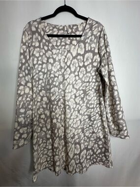 Soma Taupe and Cream Animal Print Long-Sleeve sleep dress